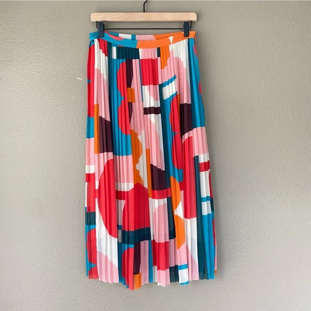 Anthropologie Maeve Auriele pleated midi skirt abstract printed - Picture 4 of 11